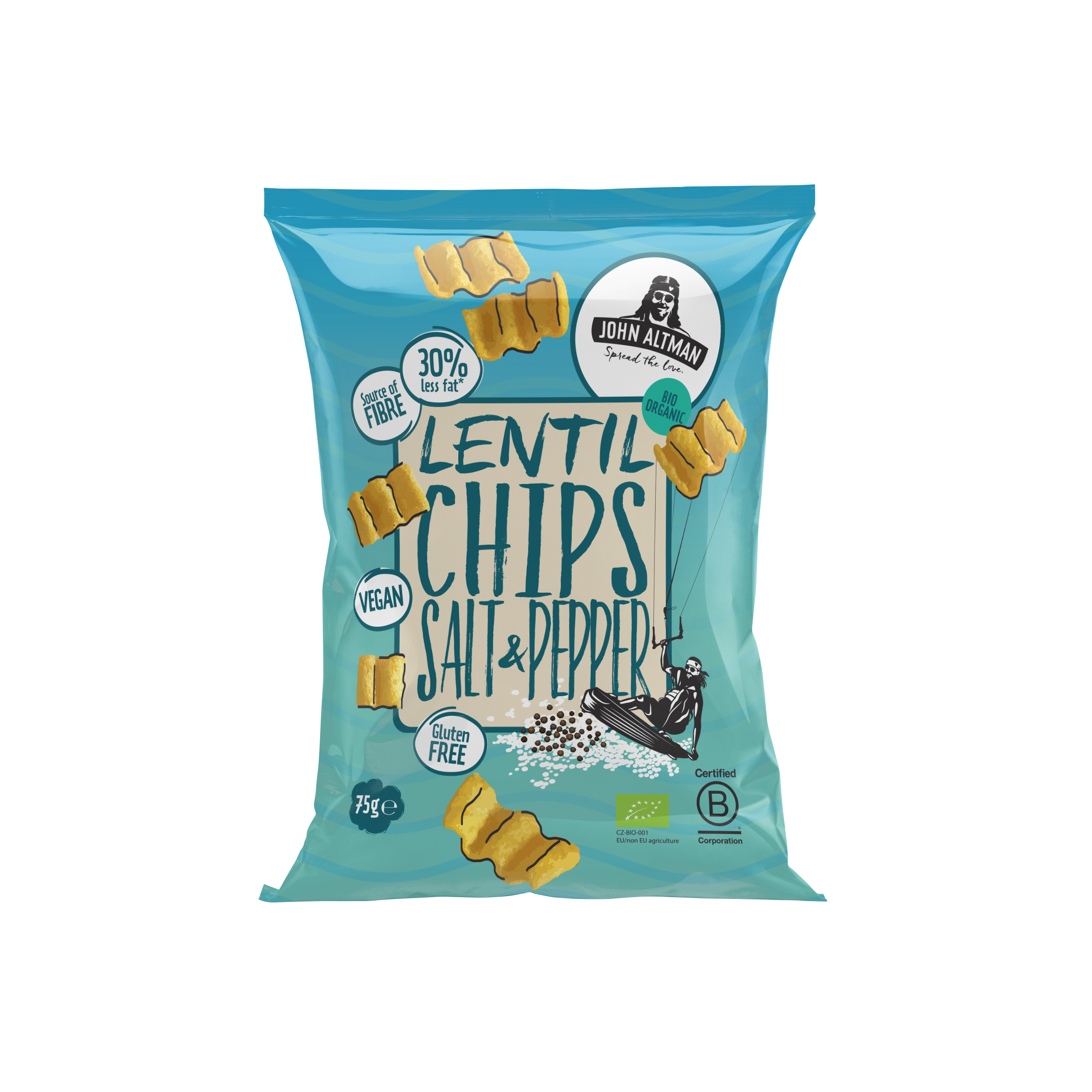 Organic Lentil Chips Salt & Pepper 75g - John Altman
