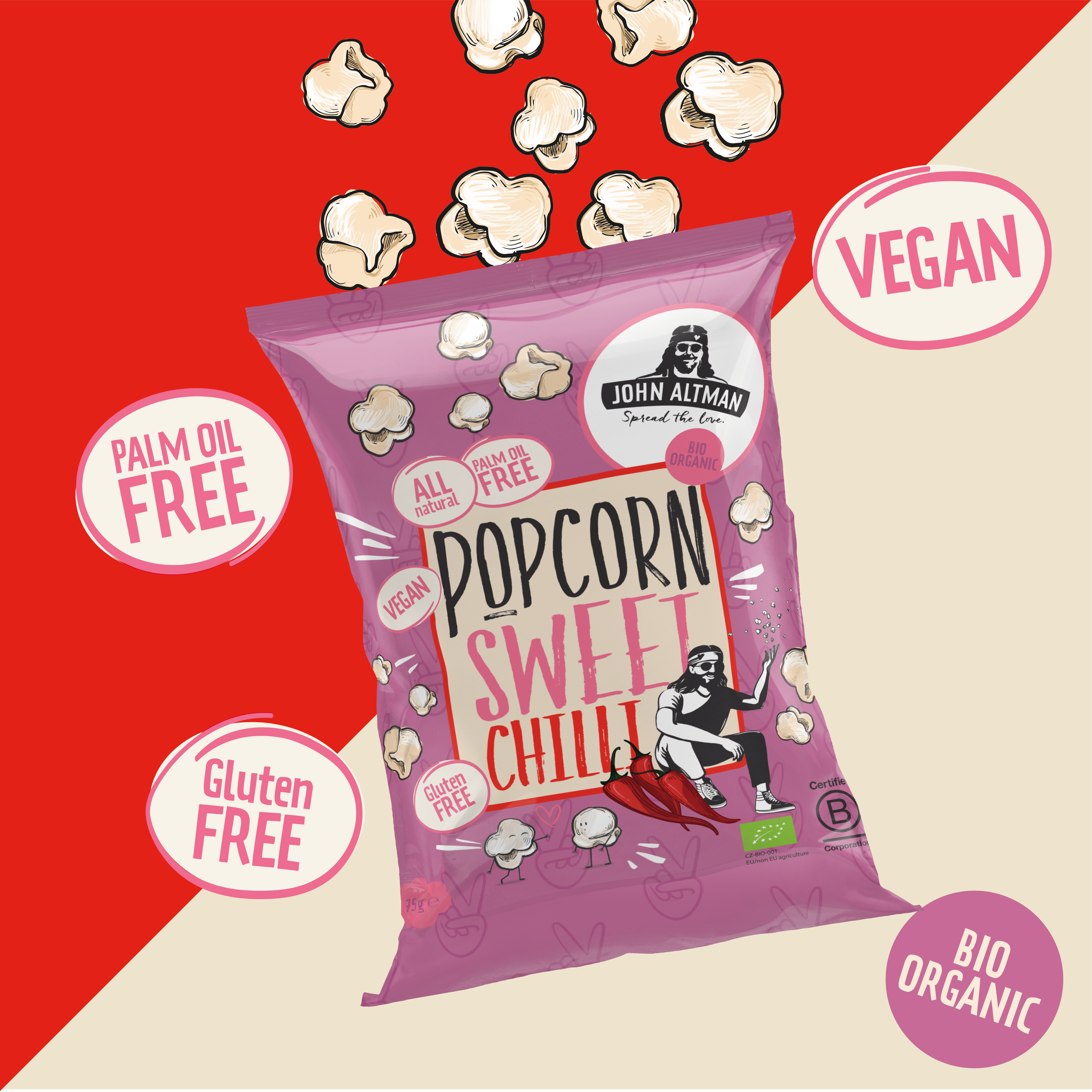 Organic Popcorn Sweet Chilli 75g - John Altman